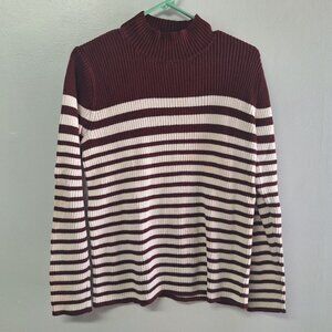 Studio Works Striped Sweater Soft Burgundy Red Womens‎ Large Turtleneck